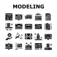 iconos de colección de ingeniería de modelado establecer vector de señal