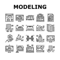 iconos de colección de ingeniería de modelado establecer vector de señal