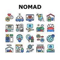 Digital Nomad Worker Collection Icons Set Vector