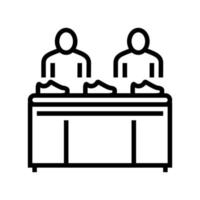 shoe conveyor control workers line icon vector illustration