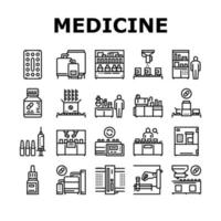 Medical Drugs Production Factory Icons Set Vector