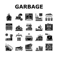 conjunto de iconos de recolección de residuos de basura de fábrica vector