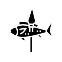 pescado en lanza glifo icono vector ilustración