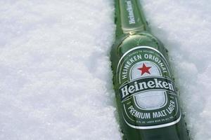 Marinette,WI-Nov29,2021- Heineken Beer, Close on Ice Since 1975, most Heineken beer has been produced at the brewery in Zoeterwoude, Netherlands. photo