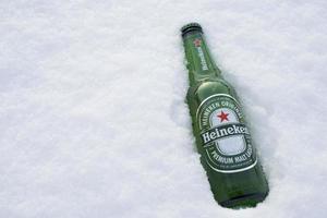 Marinette,WI-Nov29,2021- Heineken Beer, Close on Ice Since 1975, most Heineken beer has been produced at the brewery in Zoeterwoude, Netherlands. photo