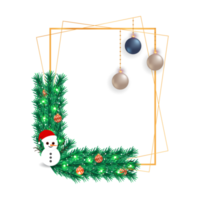 Christmas frame PNG with green leaves on a transparent background. Xmas frame with a snowman wearing a red hat. Xmas frame decoration with green leaves and red berries PNG image.