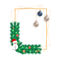 jul ram png med gröna blad på en transparent bakgrund. xmas ram med en snögubbe som bär en röd hatt. xmas ramdekoration med gröna blad och röda bär png-bild.