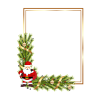 png cornice realistica di natale con foglie di pino, fiocchi di neve e palline dorate. immagine cornice dorata di natale con il nastro. elemento di decorazione di buon natale con bacche rosse su sfondo trasparente.