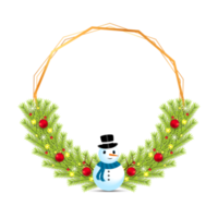 xmas frame png met groene bladeren en een sneeuwpop. Kerstmiskader met rode decoratiebal en sneeuwvlokken. xmas frame decoratie met sneeuwvlokken en decoratie ballen op een transparante achtergrond.