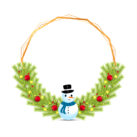 xmas ram png med gröna löv och en snögubbe. jul ram med röd dekoration boll och snöflingor. xmas ram dekoration med snöflingor och dekoration bollar på en transparent bakgrund.