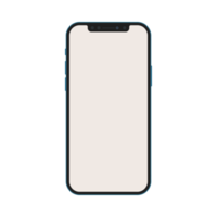 Mobile PNG image with white screen and front camera. Mobile design on a transparent background.