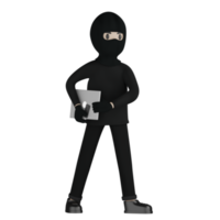 Homme de voleur isolé 3d en costume noir et masque png