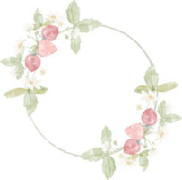 cadre de guirlande de fleurs de branche de fraise des bois aquarelle png