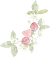 moldura de coroa de flores e frutas de morango silvestre em aquarela png