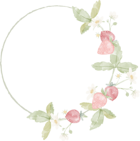 watercolor wild strawberry branch flower wreath frame png