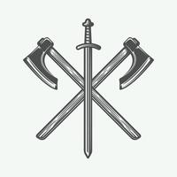 Vintage vikings logo, emblem, badge in retro style. Monochrome Graphic Art. Vector