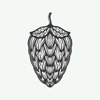 Vintage retro beer hops plant. Can be used like emblem, logo, badge, label or mark. Also can be used like poster or print. Monochrome Graphic Art. vector