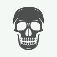 Vintage line skull in retro style. Vector illustration. Monochrome Graphic