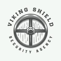 Vintage vikings shield. Can be used as logo, emblem, badge or print. Vector Illustration. Monochrome graphic