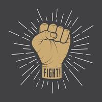 Fist with sunbursts in vintage style. vector