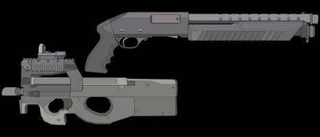 conjunto de armas de fuego de estilo vectorial, arma de fuego, ilustración de arma, línea vectorial, ilustración de arma, arma moderna, concepto militar, pistola para entrenamiento vector