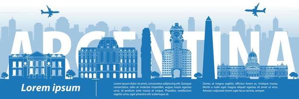 Argentina famous landmarks by silhouette style vector