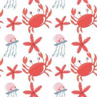 Abstract jellyfish and crab seamless pattern. vector