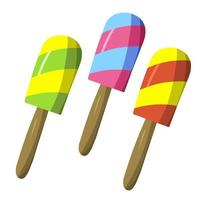 A set of multi-colored fruit ice cream on a stick, fruit ice, vector illustration in flat style, on a white background