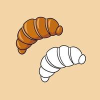 un conjunto de imágenes, deliciosa ilustración vectorial croissant recién horneada en estilo de dibujos animados sobre un fondo de color vector