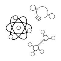 Monochrome set of pictures, A set of simple diagrams of molecules and atoms, vector illustration in cartoon style on a white background