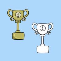 A set of articles, a first place award, a gold cup to the winner, a vector illustration in cartoon style on a colored background