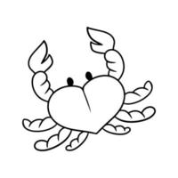 Monochrome picture, cute little crab, top view, marine life, vector illustration in cartoon style on a white background