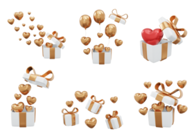3D Rendering set of gold gift and balloon element for decoration isolated background png