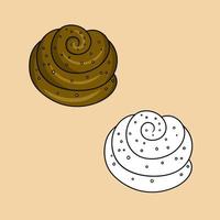 un conjunto de imágenes, un bollo torcido dulce rociado con azúcar, una ilustración vectorial en estilo de dibujos animados sobre un fondo de color vector