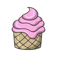 Pink Delicious cupcake with delicate cream, vector illustration in cartoon style on a white background