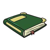 A thick book in a green leather cover with a red bookmark, a vector illustration in cartoon style on a white background