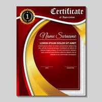 Award template certificate, gold color and red gradient. Contains a modern certificate with a gold badge vector