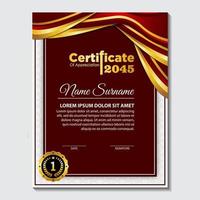 certificado de plantilla de premio, color dorado y degradado rojo. contiene un certificado moderno con una insignia dorada. vector