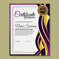 Modern certificate template in gradation and gold colors, luxury and modern style and award style vector image.