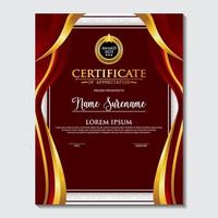 Award template certificate, gold color and red gradient. Contains a modern certificate with a gold badge. vector