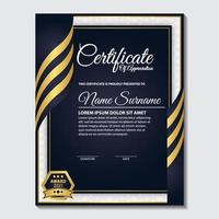 plantilla de certificado moderno en gradación y colores dorados, lujo y estilo moderno e imagen vectorial de estilo de premio. vector