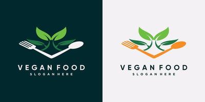 plantilla de diseño de logotipo de comida vegana para restaurante con elemento creativo vector