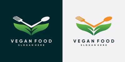 Vegan food logo design template for restauran with creative element vector