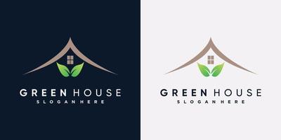 Green house logo design template with leaf element and creative concept vector