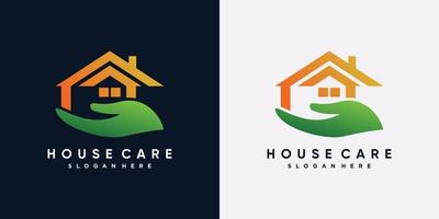plantilla de diseño de logotipo de cuidado de la casa con mano y concepto creativo vector
