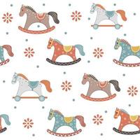 A children's pattern with a wooden horse in the boho style. Color vector illustration