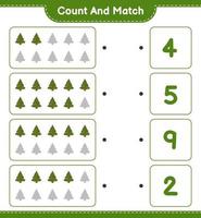 Count and match, count the number of Christmas Tree and match with the right numbers. Educational children game, printable worksheet, vector illustration