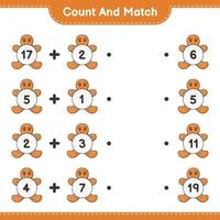 Count and match, count the number of Gingerbread Man and match with the right numbers. Educational children game, printable worksheet, vector illustration