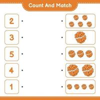 Count and match, count the number of Cookie and match with the right numbers. Educational children game, printable worksheet, vector illustration