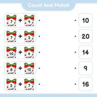 Count and match, count the number of Gift Box and match with the right numbers. Educational children game, printable worksheet, vector illustration